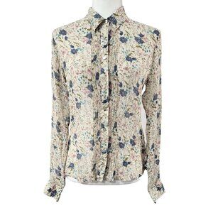 Ralph Lauren Polo Jeans Company 100% Silk Cream Floral Button-Up Shirt Fairycore